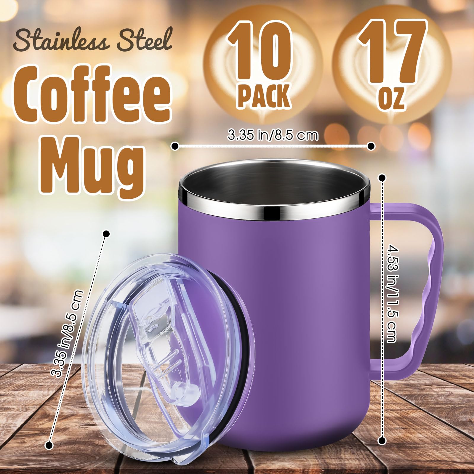 Roshtia 10 tazas de café de viaje reutilizables al vacío con tapa y asa, taza de café aislada de 17 onzas, taza aislada de doble pared de acero inoxidable para hombres, mujeres, hogar, oficina,