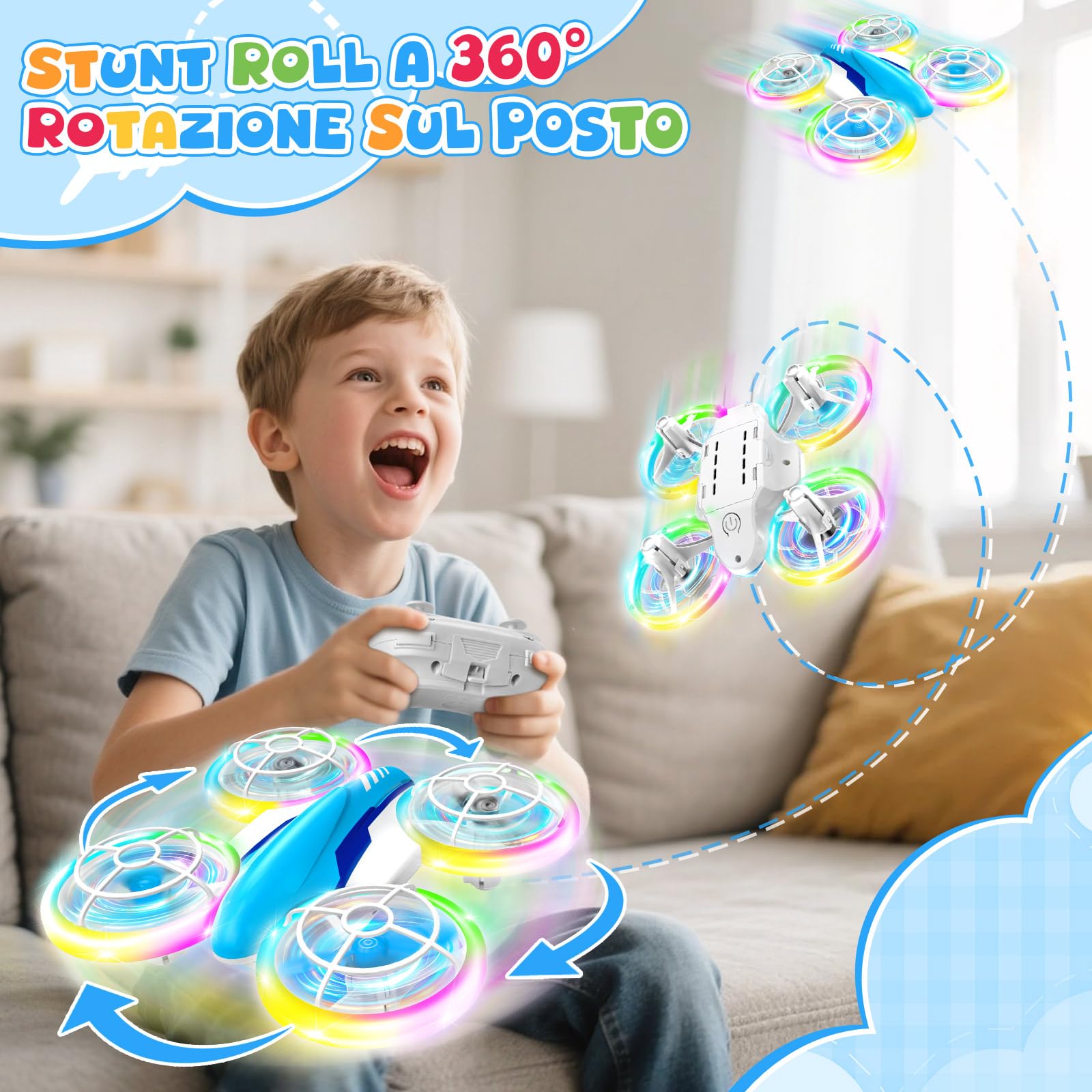 YIKANWEN Drone per Bambini, Mini Drone con Telecomando da 6 7 8 9 10+ Anni, Ragazzi, RC Aereo Giocattolo con Luci LED e Batterie, Adatto per Uso Interno ed Esterno