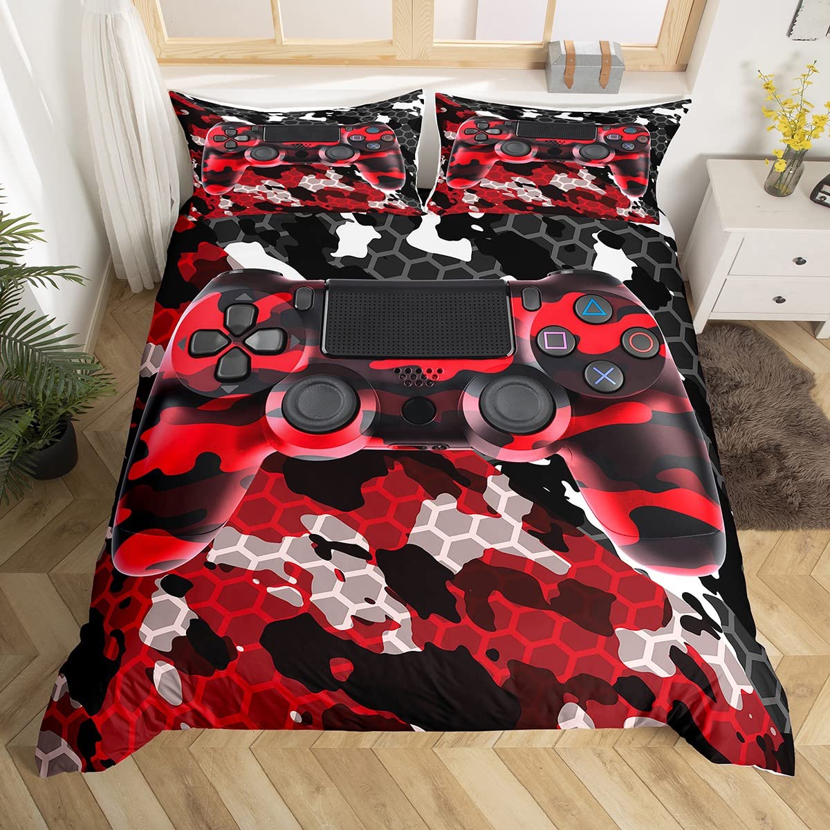 Parure de lit enfant gamer pour transformer sa chambre en arène de jeu vidéo géométrique