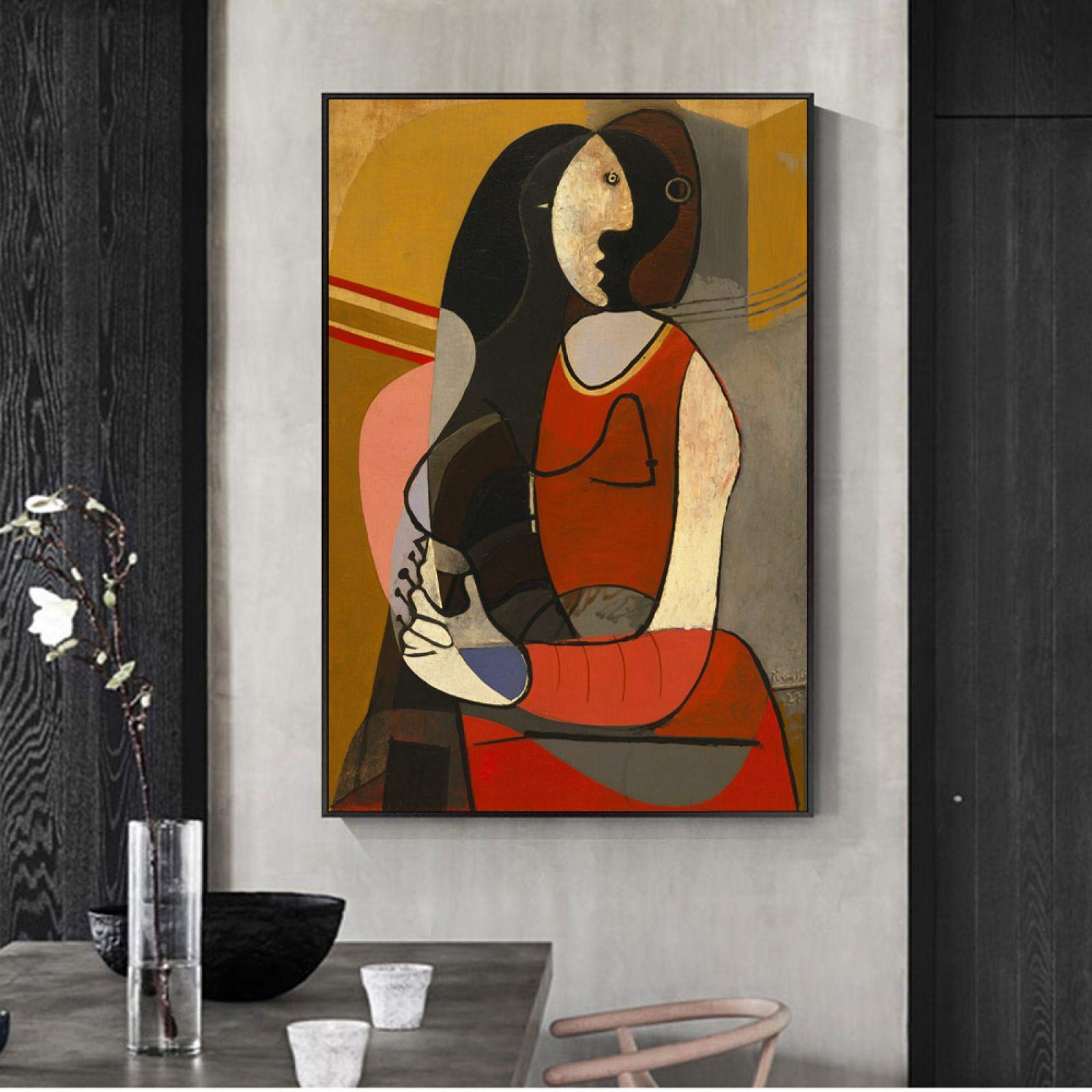 Femme assise Pablo Picasso Reproductions de peintures sur toile Impressions d'art de renommée mondiale Picasso Tableaux abstraits muraux 80x120cm (32x47in) avec cadre