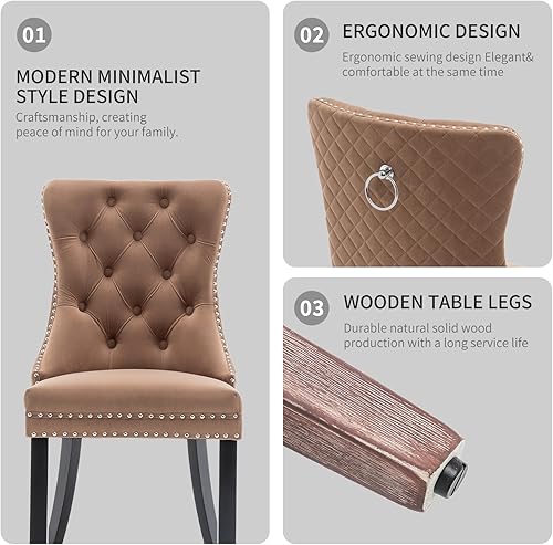 Miniatura 3 de Juego de 6 Sillas de Comedor de Terciopelo Systemkenji, Sillas Tapizadas para Comedor con Adornos de Clavos, Sillas de Cocina de Madera para