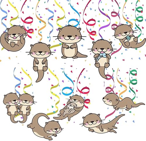 Miniatura 3 de Decoración de remolinos colgantes de nutria: 10 serpentinas de nutria marina de doble cara para baby shower, cumpleaños de niños, suministros de