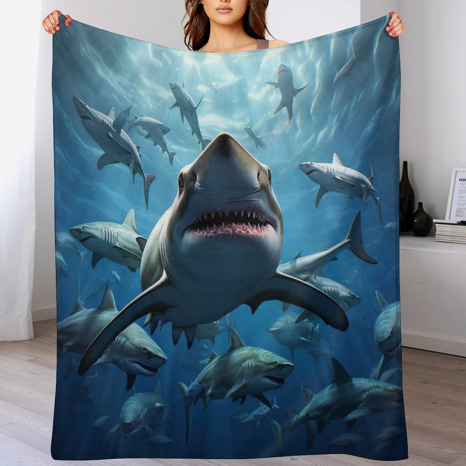 Manta de franela de tiburón pequeña para sofá cama y manta de exterior cuatro estaciones