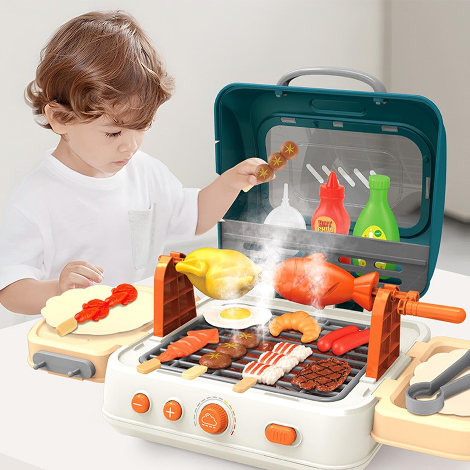 Set Di Grill per, Giocattolo Di Di Griglia Di Cucina | Set Di Barbecue Pieghevole In ABS Con Nebbia, Suono E Luci, Giocattolo Da Cucina Per Gioco Di Ruolo A Casa O Al