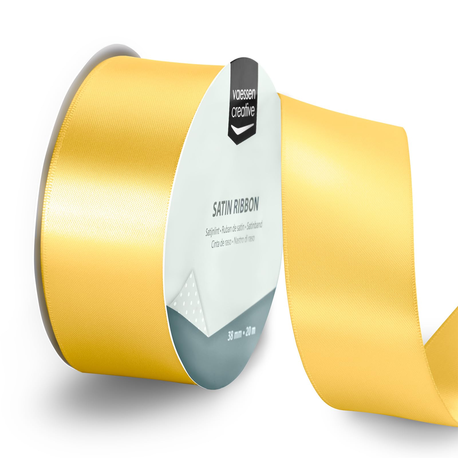 Vaessen Creative Satin Ribbon Yellow Gold - 65.6 ft x 1.5" - Thin Ribbon for Gift Wrapping and Crafting