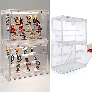Welloux Display Case for Mini Action Figures with Lighting System for Collectible Pop Figures and Toys, 11.8 in x 9.1 in x 6.7 in Dustproof Showcase