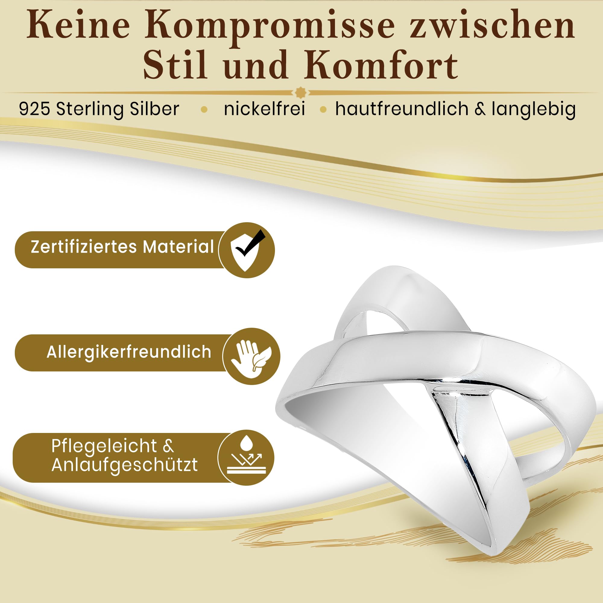 CASSINI X-Ring aus 925er Sterling Silber, Hochglanz poliert, Damen Ring 3RAV