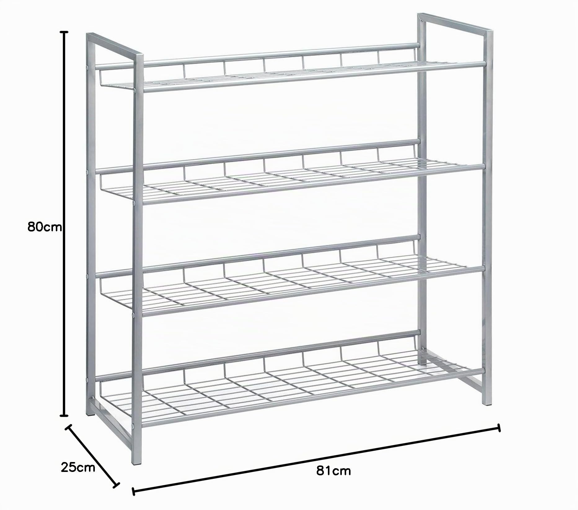CARO-Möbel Schuhregal System Schuhständer Schuhablage mit 4 Fächern für ca. 16 Paar Schuhe, 81 cm breit, Metall Silber lackiert