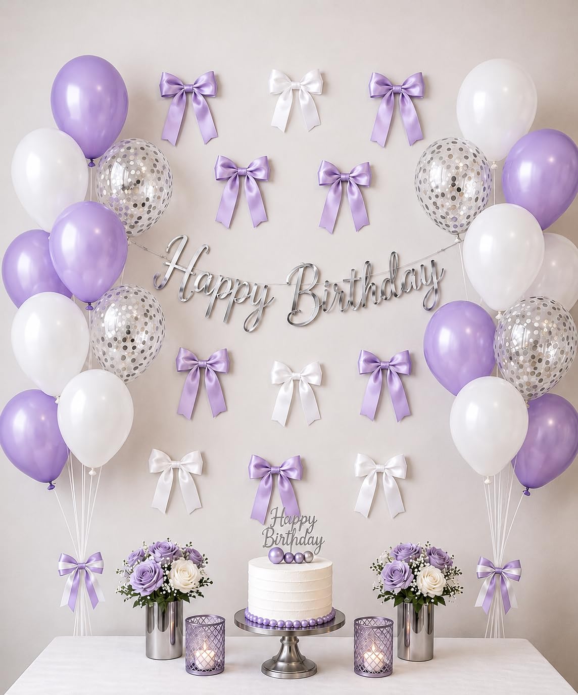 Lavender and White Balloon Garland Kit with Happy Birthday Banner, Confetti Balloons, Bow Decorations, Birthday Party Decor-image-20