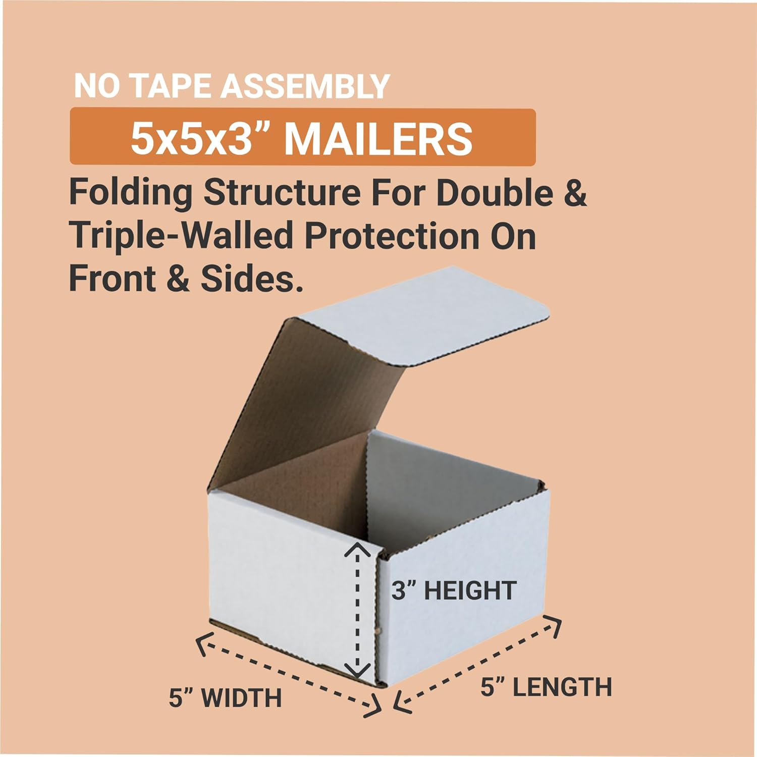 BOX USA Mailer Boxes Small 5"L x 5"W x 3"H 50-Pack - Corrugated Cardboard Box for Shipping, Moving, Mailing, Packing, Packaging and Storage