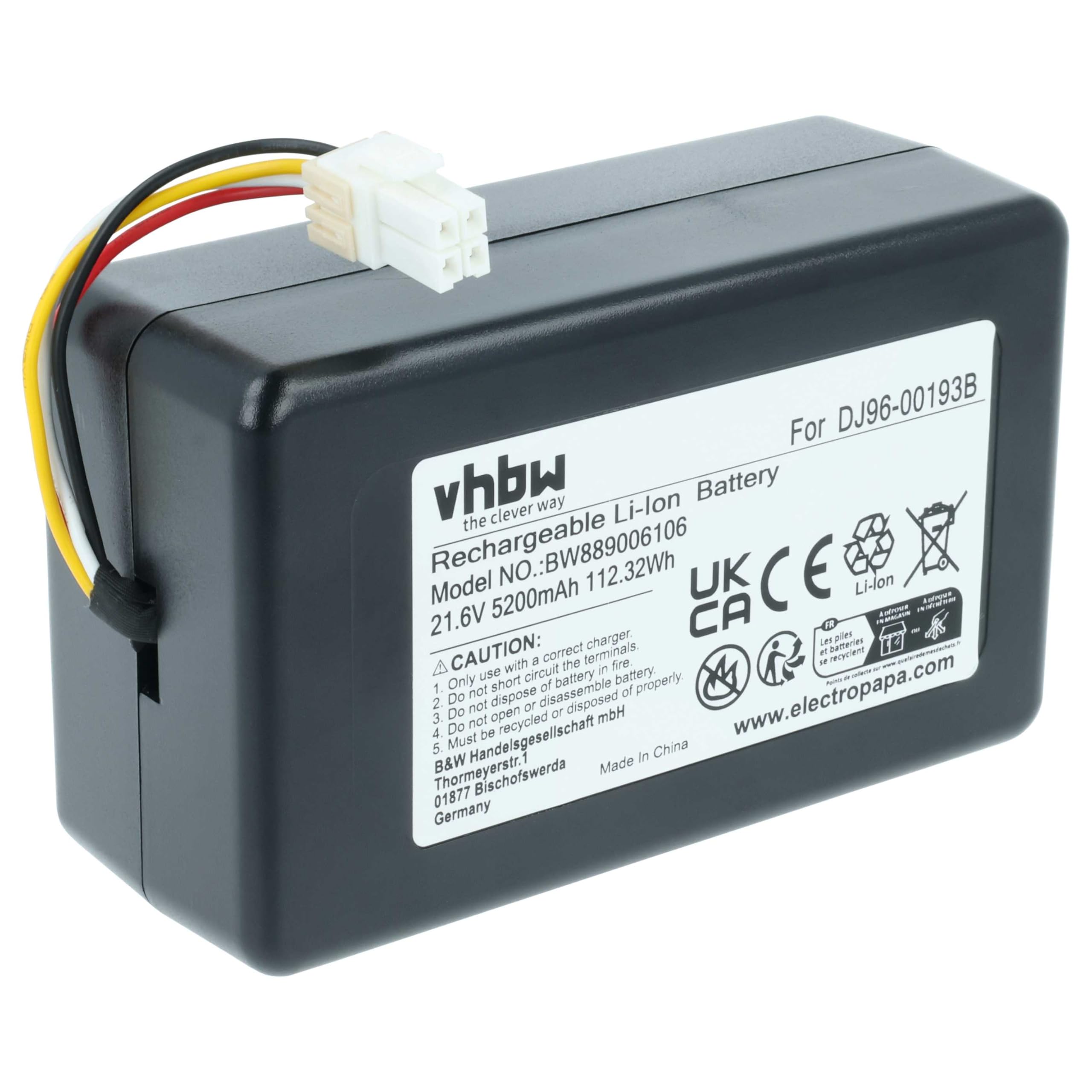 vhbw Bateria kompatybilna z robotem AGD Samsung Powerbot VR7000, VR2AM7070WS/AC, VR2AM7090WD/AA (5,2 Ah, 21,6 V, Li-ION)