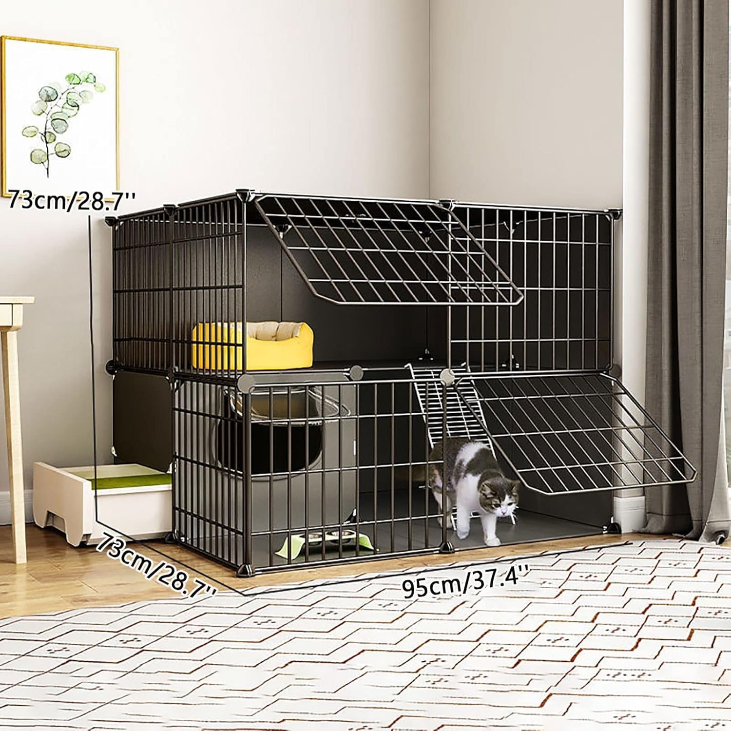 Recinto for Piccoli Animali Domestici: Cavo, Porta e smontabile(Black,95x37x73cm)