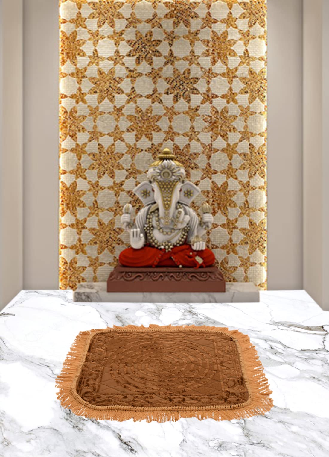 Kuber Industries Velvet Circle Print Pooja Aasan/Prayer Aasan/Meditation Mat for Home Pack of 2 (Brown) 54KM4133 1