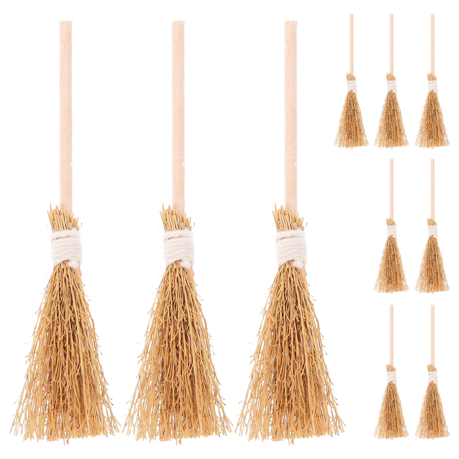 LOGOFUN 10pcs Miniature Straw Brooms Artificial Mini Brooms Natural Mango Grass Small Broom Props for Halloween Cosplay Witches Costume Accessory - 10CM