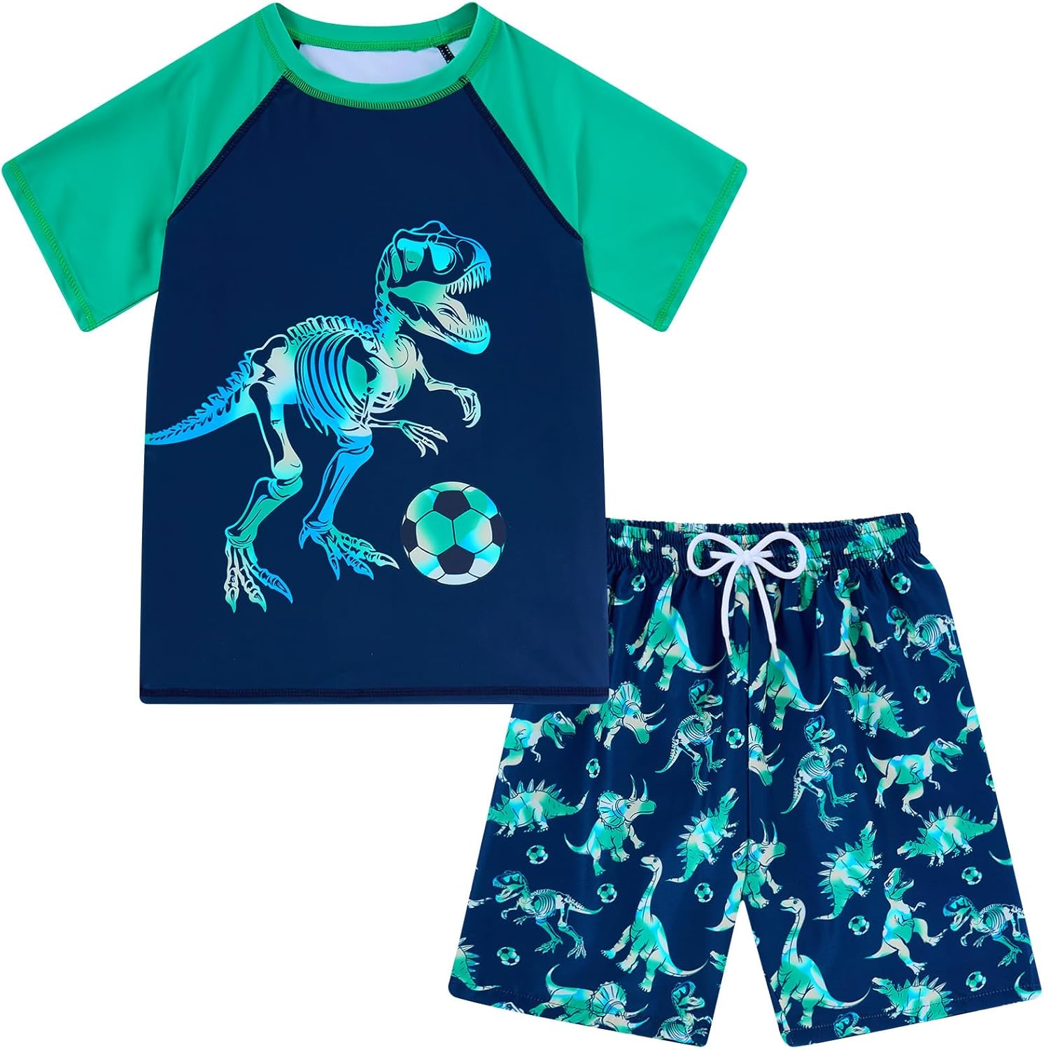 Love Wood Boys Short Sleeve Rash Guard Swimsuit Set with Swim Trunks for 4-14 Years