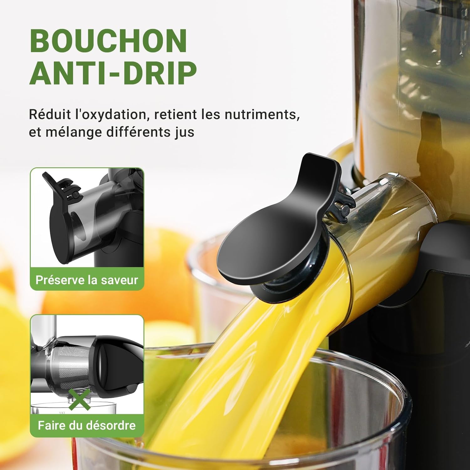 AMZCHEF Extracteur De Jus Pour Fruits Entiers 80MM - Centrifugeuse Sans BPA 200W Avec Tarière Améliorée, Filtre Double Couche, Moteur Silencieux - Noir Bleu