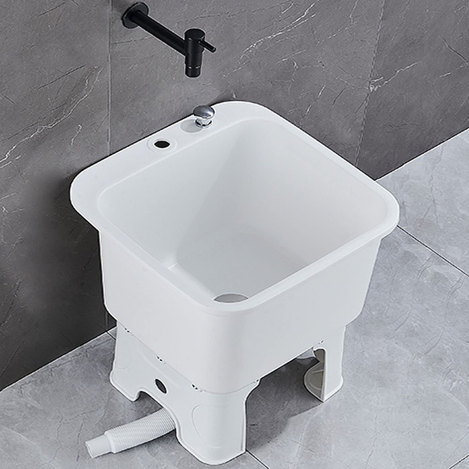ASerZenith Commercial Floor Mount Mop Sink, Laundry Tub Slop Sink With Drain Button And Faucet For Garages, Basements, Restaurant,40Cm