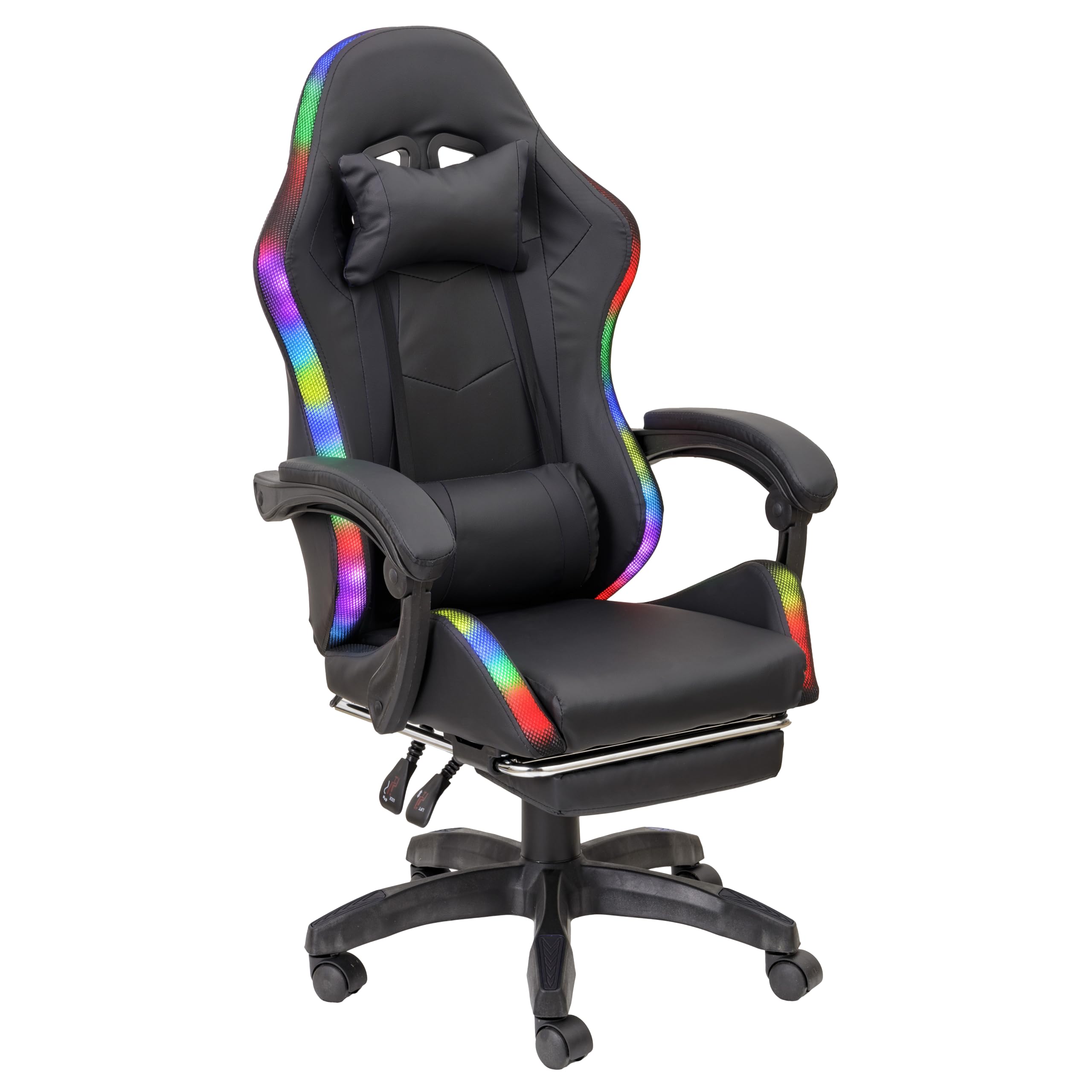 Baroni Home Silla de Gaming ergonómica con Respaldo Ajustable, reposacabezas, Soporte Lumbar y reposapiés, Color Rojo, Negro, Blanco y Azul (Luces LED, Negro)