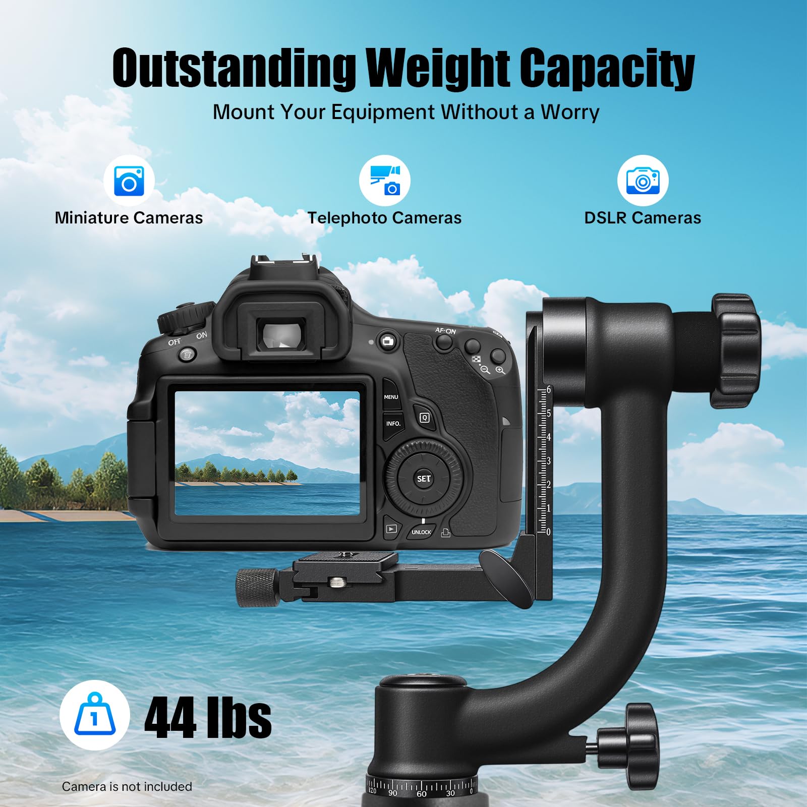 360 gradi Panorama Gimbal Testa Treppiede professionale 1/4" in alluminio e ABS con capacità di carico 20 kg e rotazione a 360°, testa panoramica a 360°, per fotocamere DSLR, sport fotografia di