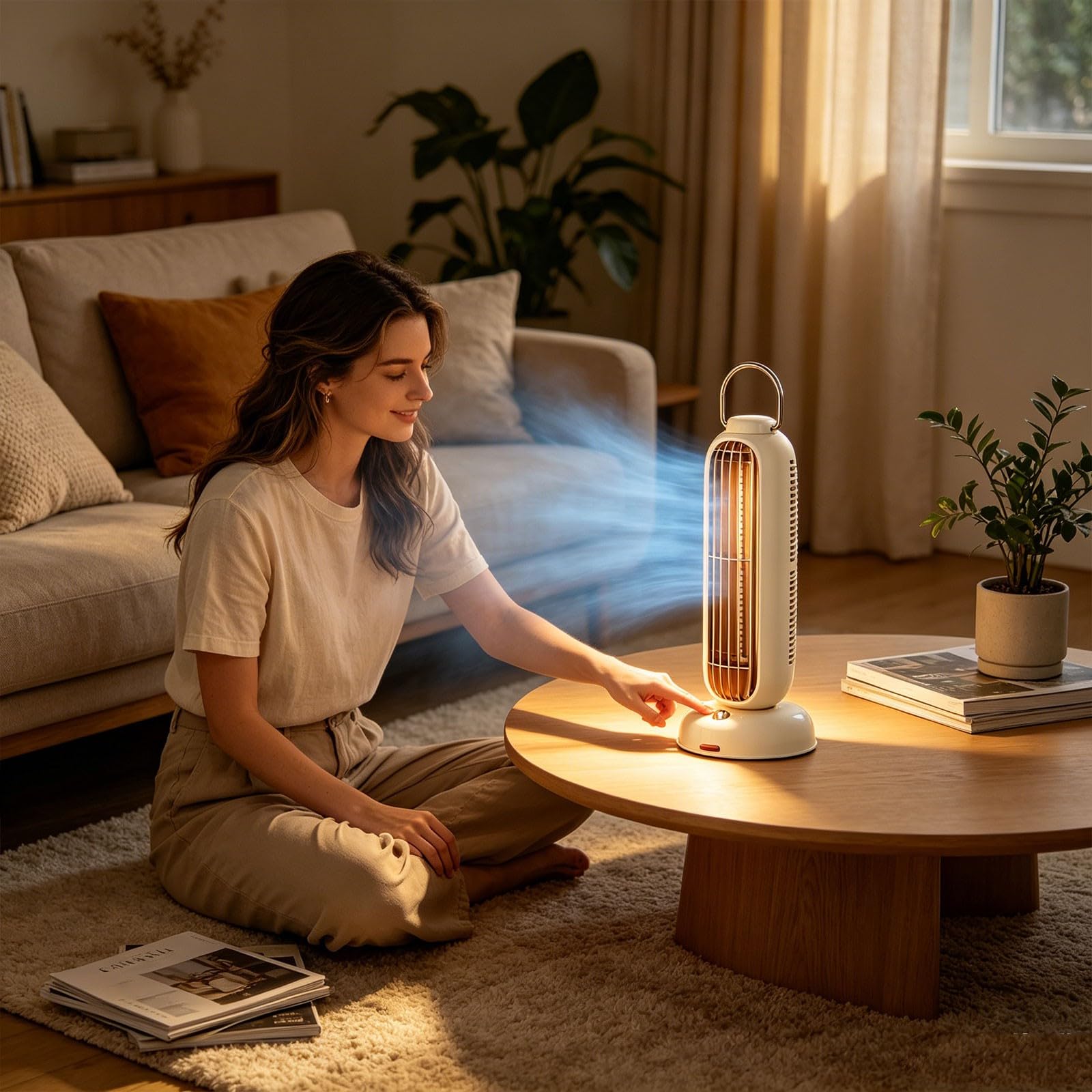 Generisch Ventilatore compatto per camera da letto per interni, ventilatore da tavolo portatile con 4 livelli di inclinazione di 90°, funzione aroma silenzioso, design con pulsante per (B, 12 x 13 x