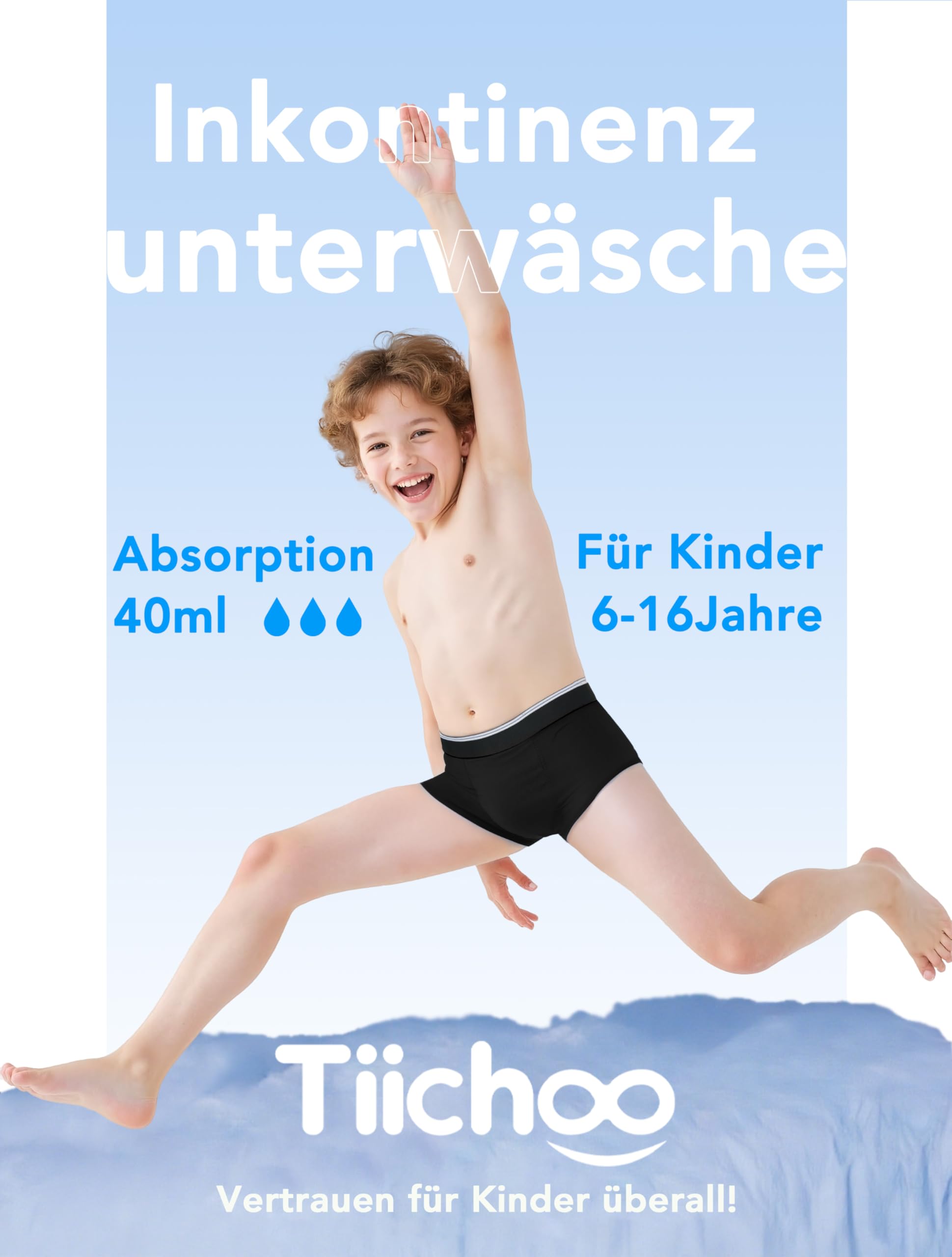 TIICHOO Inkontinenz Unterhosen Kinder Waschbare 40ml Saugfähigkeit Inkontinenz Unterhosen Jungen Baumwolle 5er Pack