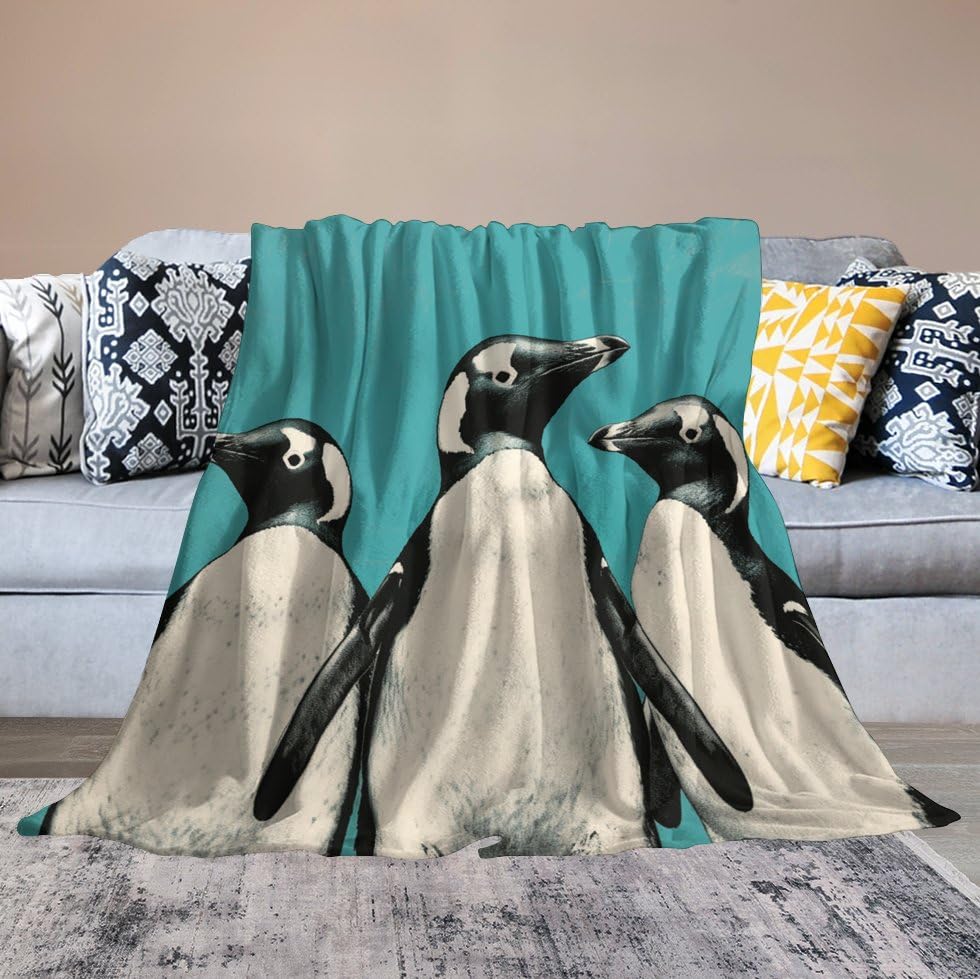 Couverture trois pingouins en micro polaire 127x152 cm pour lit et canapé