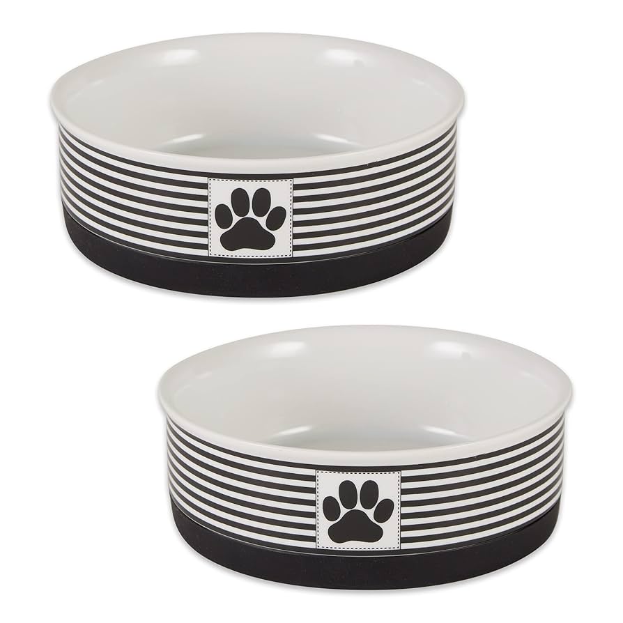 Pet Supplies : Bone Dry Ceramic Stripe Paw Pet Bowls