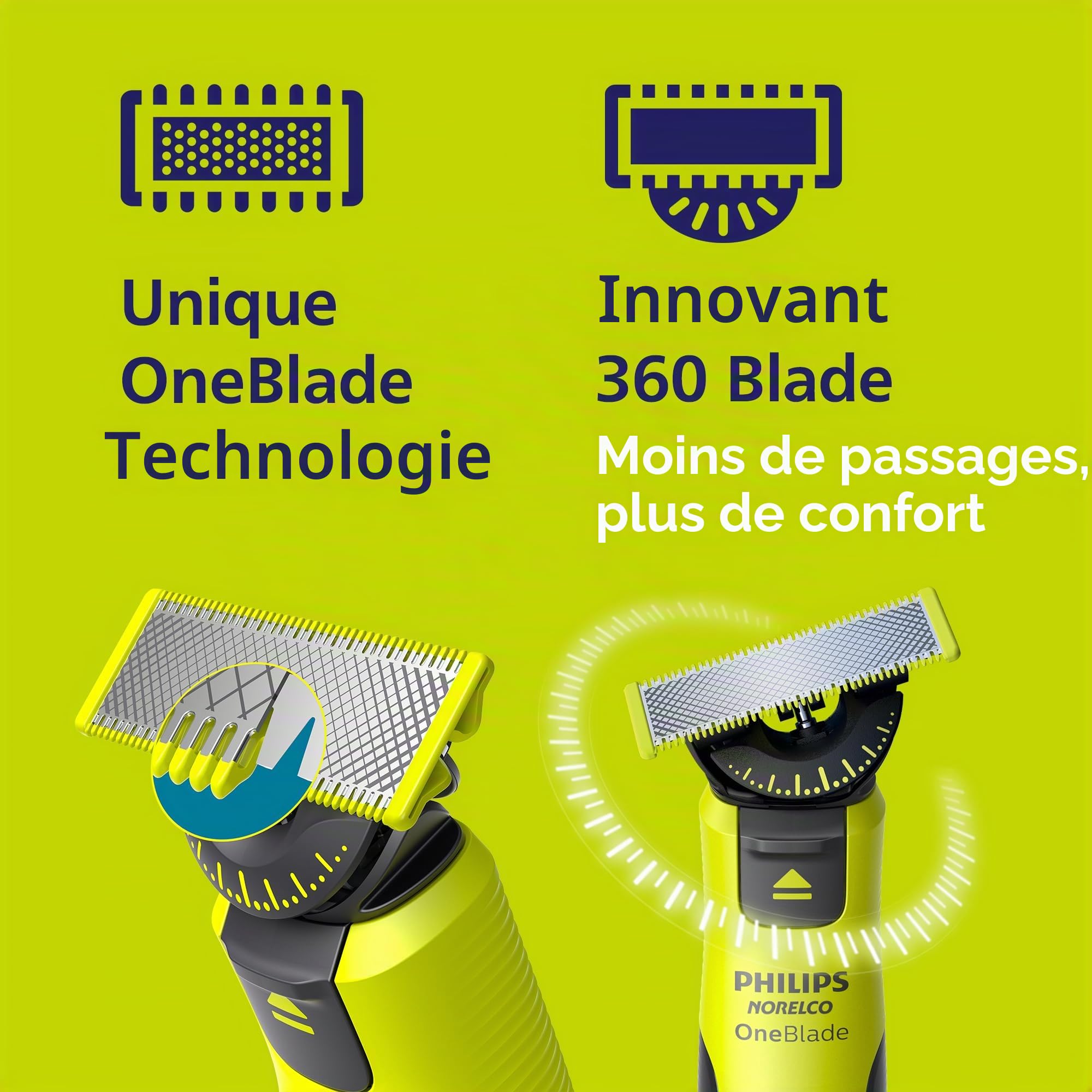 Philips Norelco OneBlade 360 QP4530/90 Tondeuse à barbe électrique avec technologie de lame 360 et charge rapide en 1 heure, 1 lame 360 et peigne 5 en 1