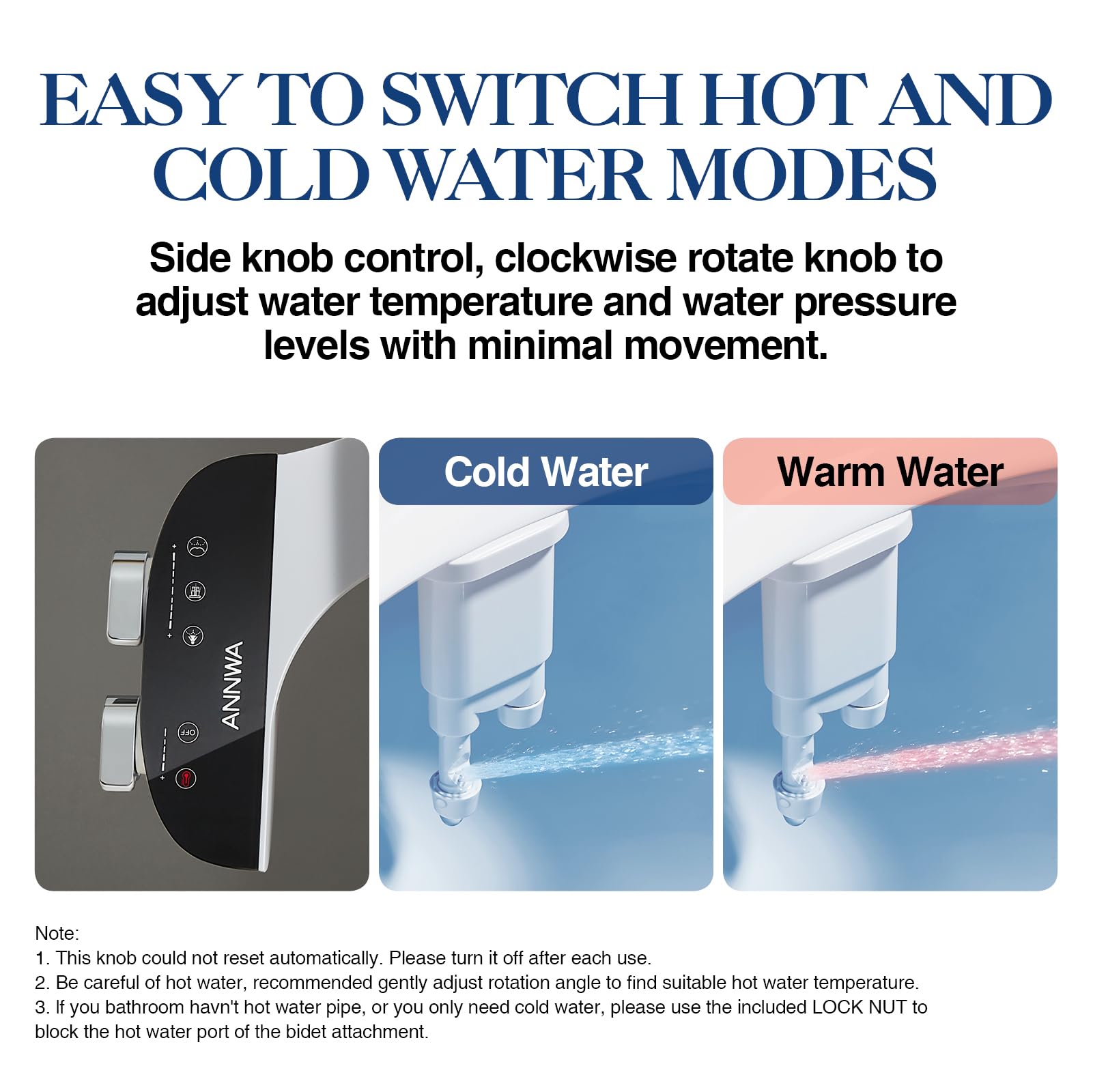 Bidé para WC con Agua Caliente y Fría, Portátil No Eléctrico con Ducha Integrada, Boquilla Retráctil Autolimpiante, Control de Presión (TT18NA)