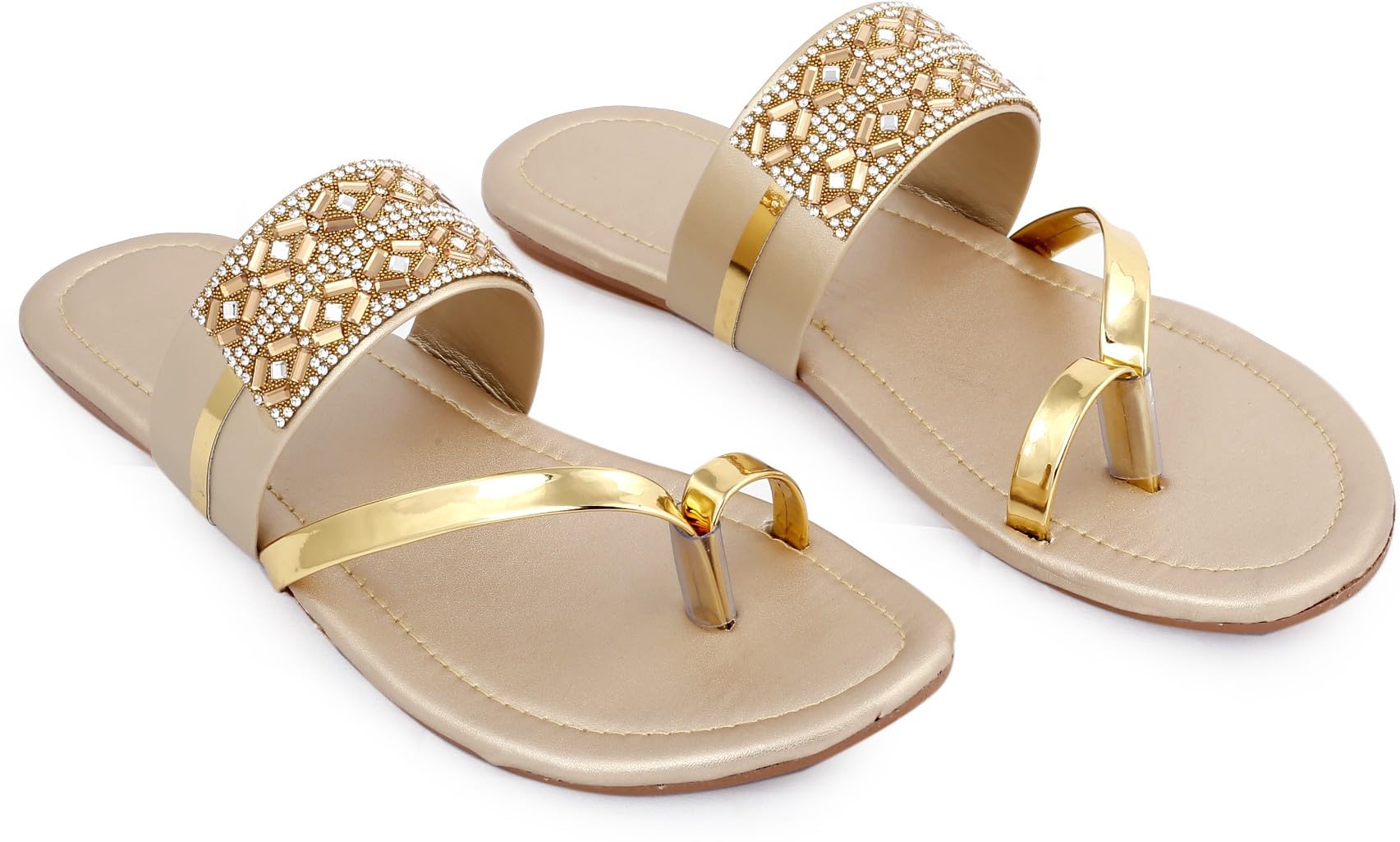 PADUKI Synthetic Leather Casual Flats Fashion Sandals for Women (Gold, 9 UK) (Set of 1 Pair) (2882) (B0CML6JZVF) Amazon Price History, Amazon Price Tracker