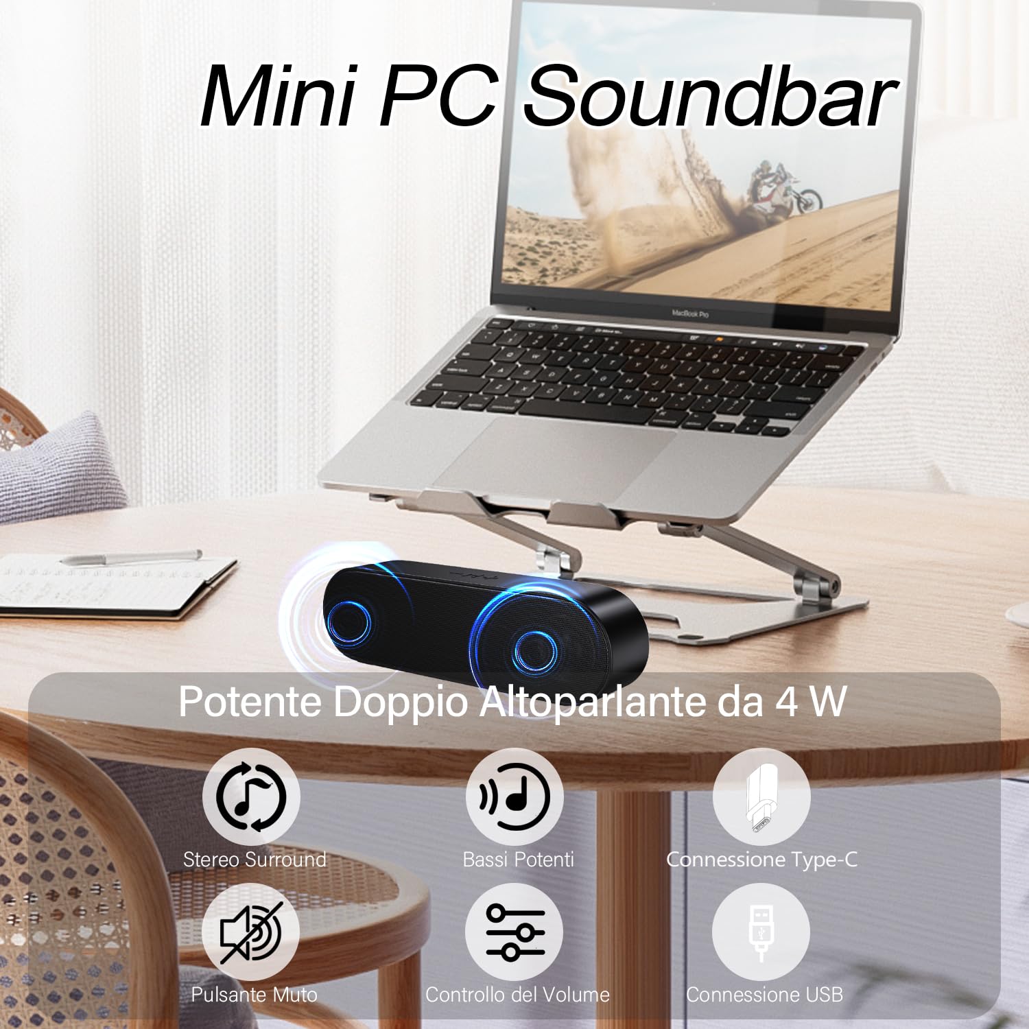 ZETIY Mini Altoparlante per PC, Casse Computer con Alimentazione USB, Altoparlante USB Stereo Sound Mini Casse Soundbar Portatile per Tablet Desktop Laptop e Banco Cassa - Nero
