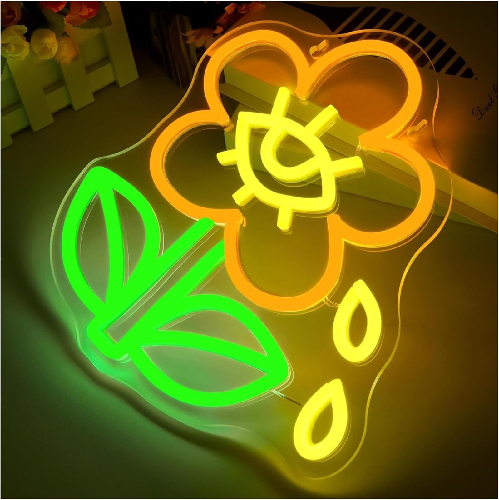 Luz de neón Letrero de neón con forma flor, luz LED para decoración pared para dormitorio bebé, 28,3 x 26,5 cm