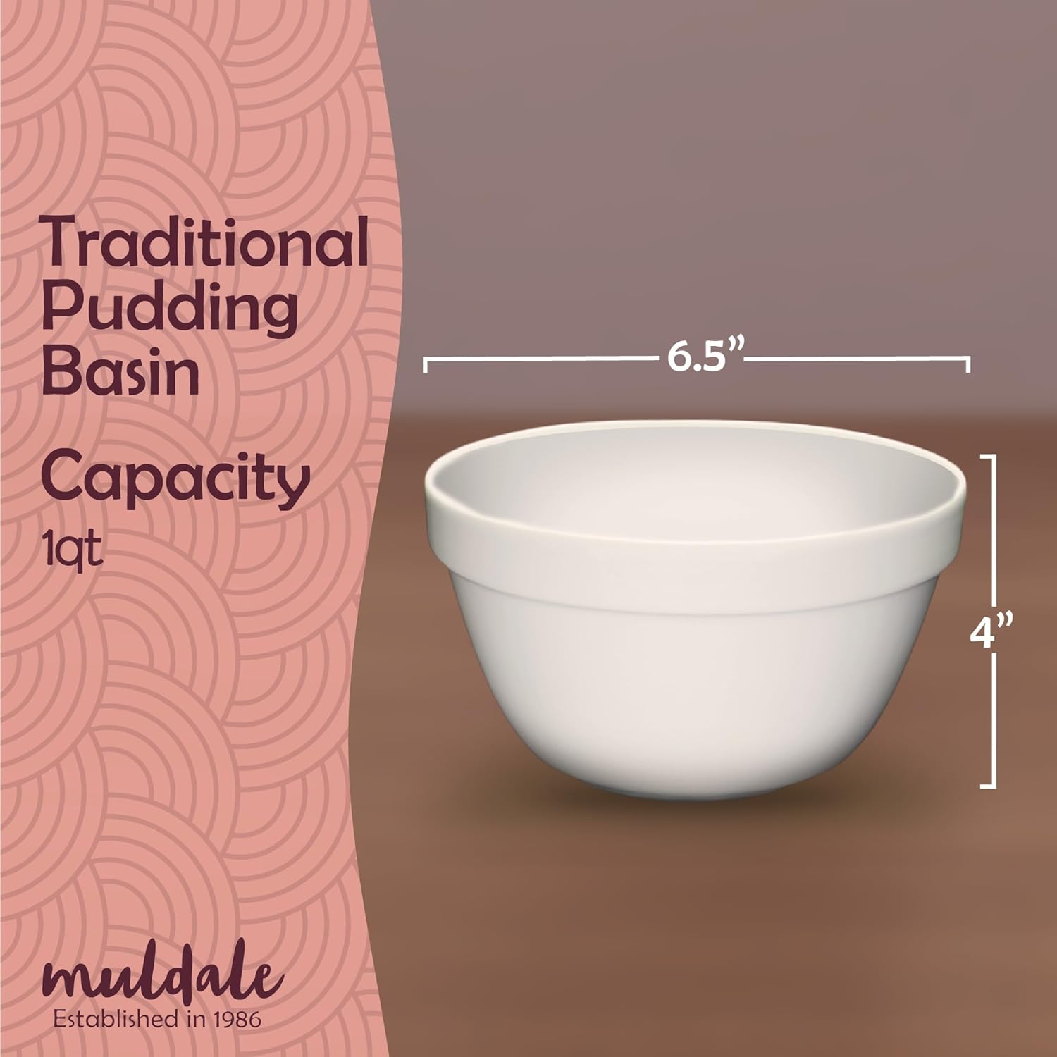 Muldale Ceramic 1 Liter Pudding Mold - Christmas Pudding Basin for Steaming - Ovenproof Durable White Porcelain - Steamed Bowl - Easy Clean - 6.5"