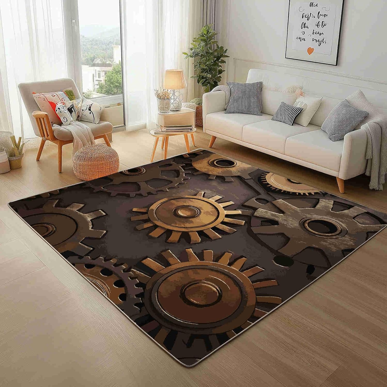 Steampunk Gears Rugs for Bedroom DecorVintage Mechanical Washable Rug for Living RoomIndustrial Cog Entryway Area Rug 3x5 ft, Kitchen Mats for Floor Carpet Indoor Outdoor Bathroom Hallway Runner
