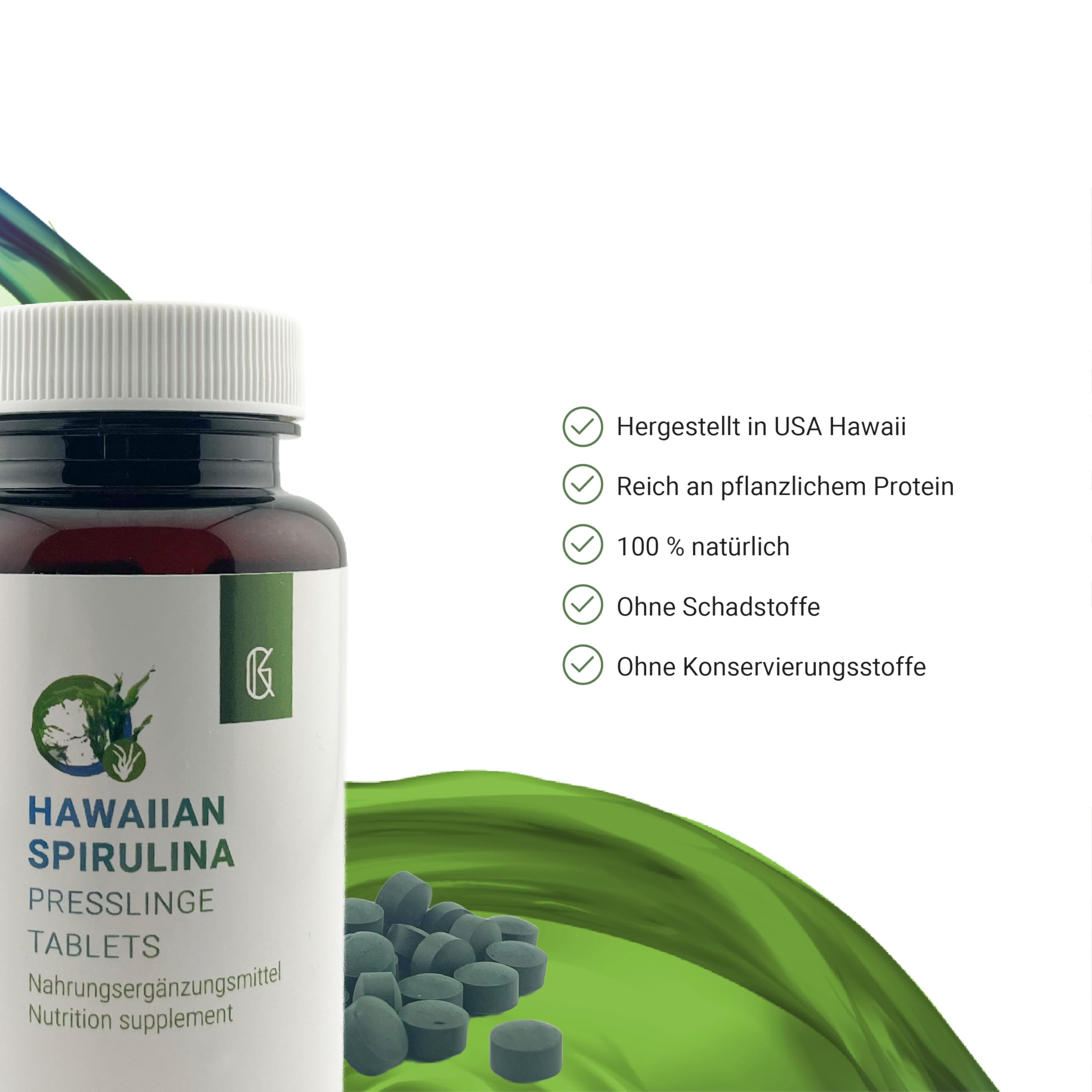 Hawaiian Spirulina Presslinge (100g) – 100% Spirulina Pacifica aus Hawaii | Reinste Mikroalgen Tabletten | Reich an Protein & Phycocyanin | Vegan, ohne Zusatzstoffe