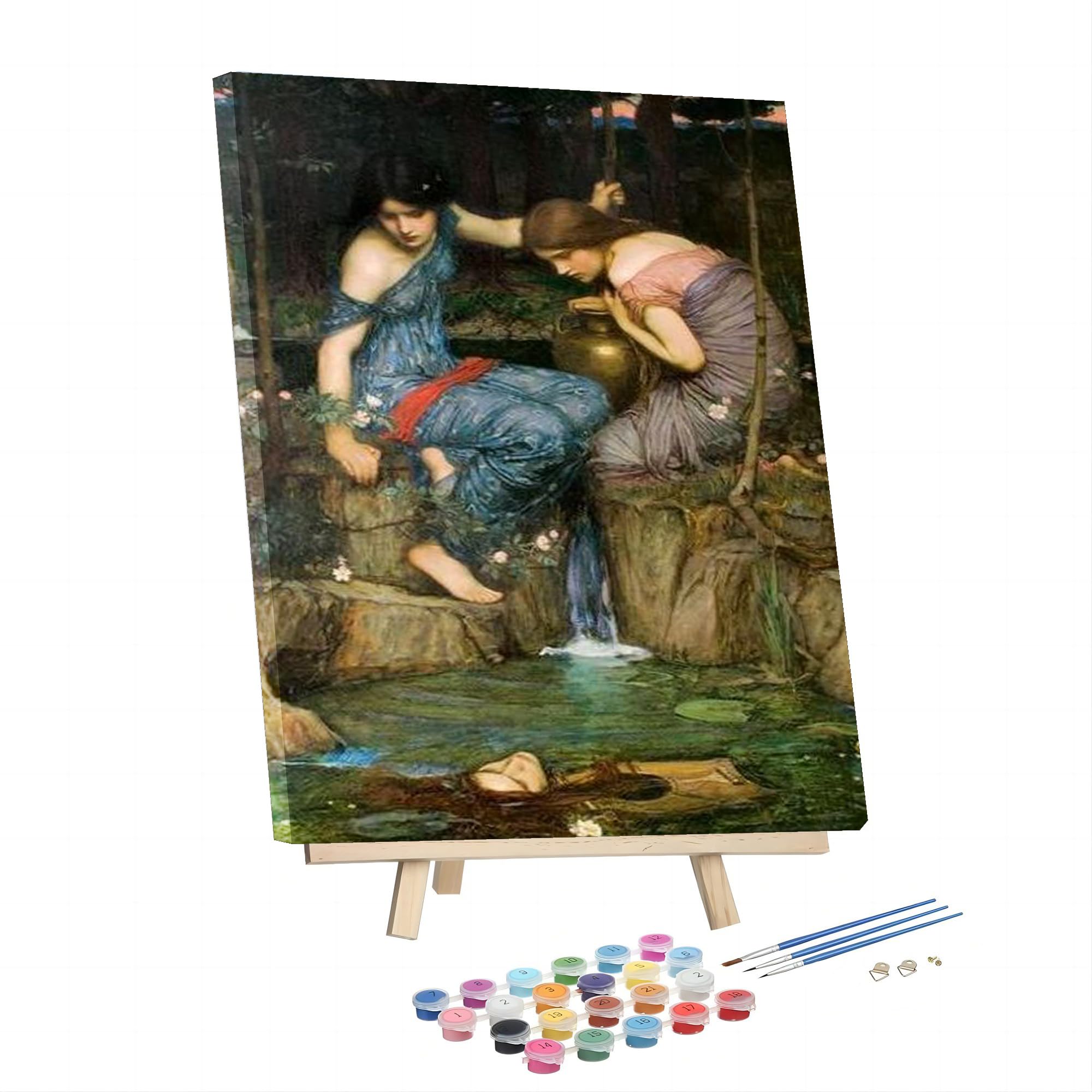 Paint by Numbers Kit for Adults - Painting by Painting by John William Waterhouse Nymphs Finding The Head of Orpheus Framed and Easel DIY Acrylic Painting Kit for Hoom Decor Canvas