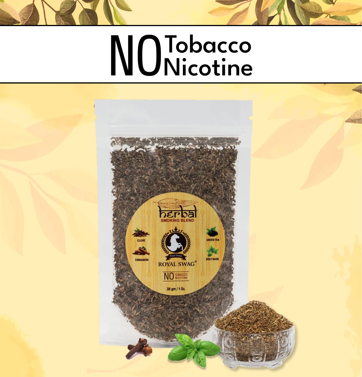 Amazon.com : Royal Swag Tobacco & Nicotine Free Smoking Mixture With 100%  Natural Herbal Smoking Blend 1 Pack (1 Oz/ 30G) With Wooden Steel Pipe :  Health & Household