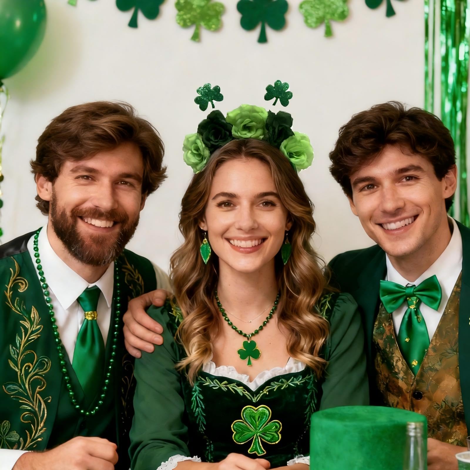 Riewy 1 Pcs St Patricks Day Headband Decorations,St Patricks Day Accessories Saint Patrick's Day Fancy Dress Green Flower Shamrock Headband for Women's Party Costume Headwear Hair Accessories Gifts - Image 3