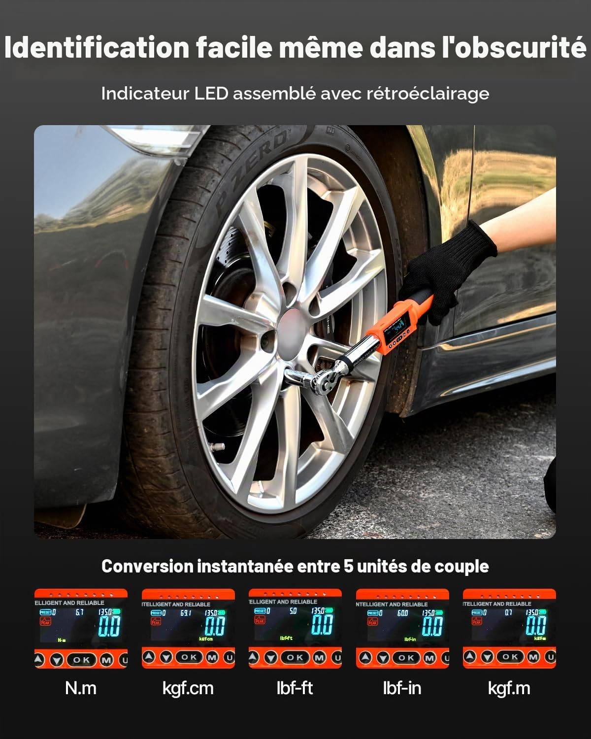 VEVOR Clé Dynamométrique Numérique à Entraînement 9,5 mm Plage 0-135 N.m, 72 Dents, Haute Précision, avec Valeur Prédéfinie, Avertisseur Sonore et LED, pour Réparation Automobile et Moto, Orange