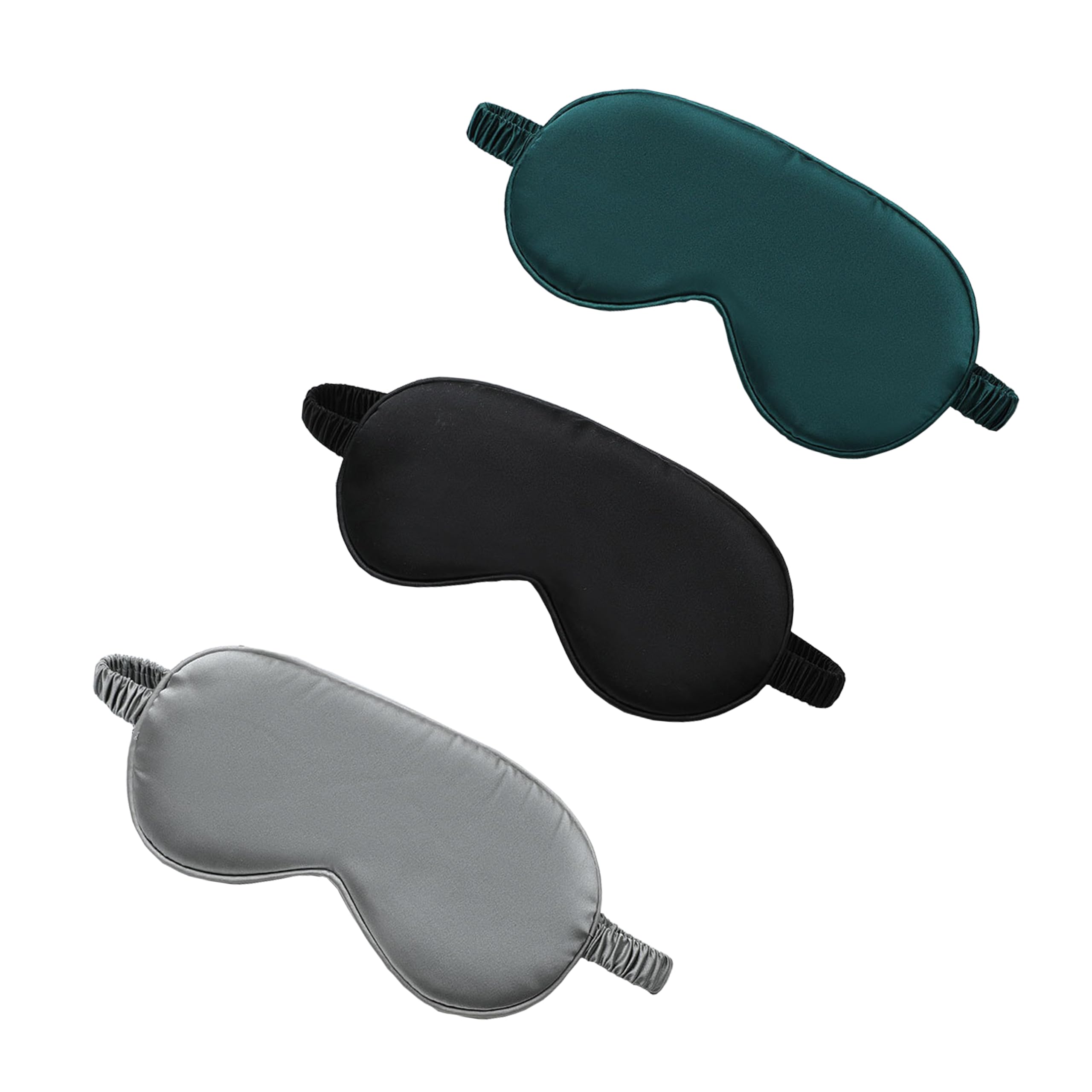 Sleep Mask, 3 Pack Silk Eye Mask with Elastic Strap for Sleeping, Eye Sleep Shade Cover (Black/Green/Grey)