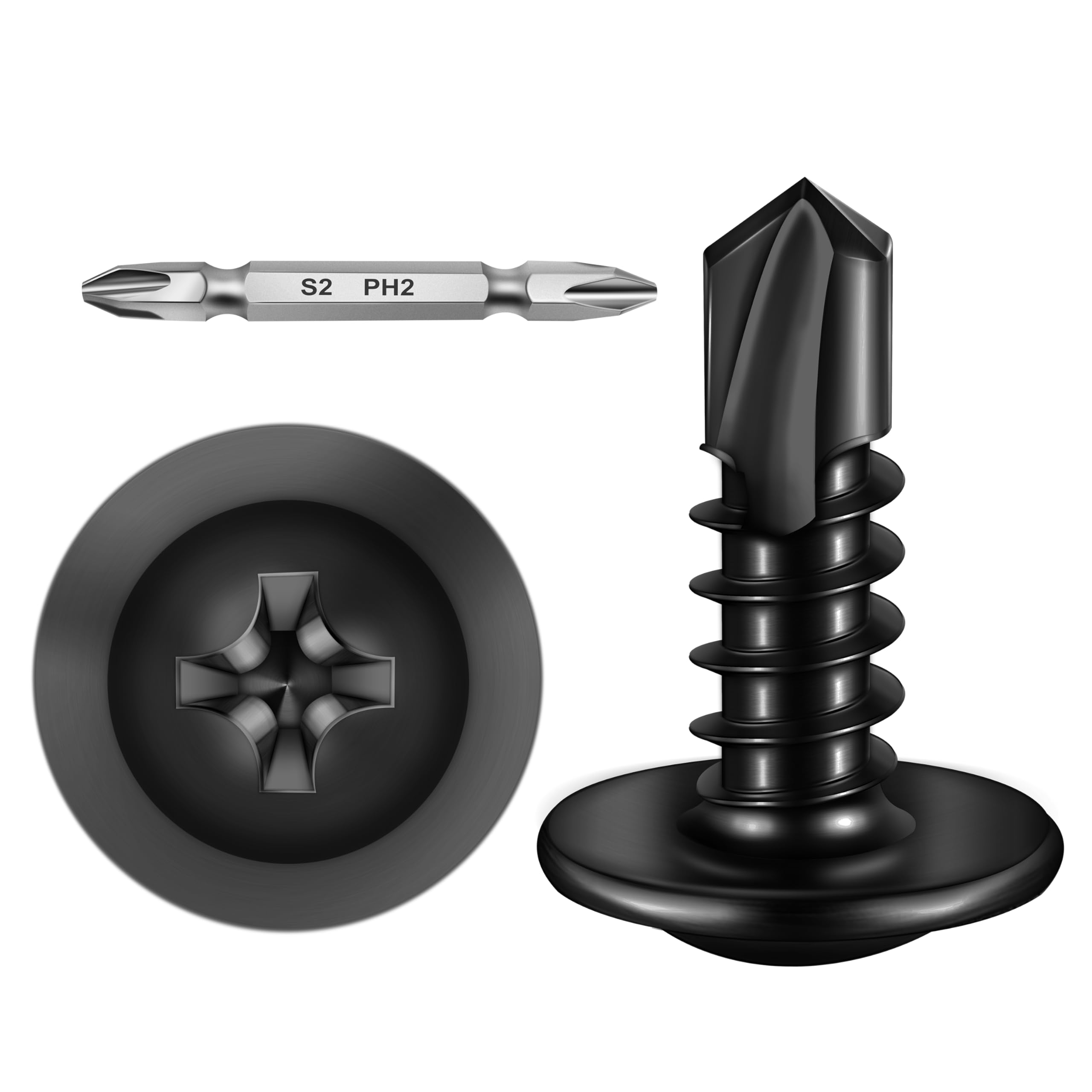 Mywish 300Pcs #10×5/8" Black Self Tapping Screws for Metal, 410 Black Metal Screws Oxide Stainless Steel Truss Head Self Drilling Screws High-Strength