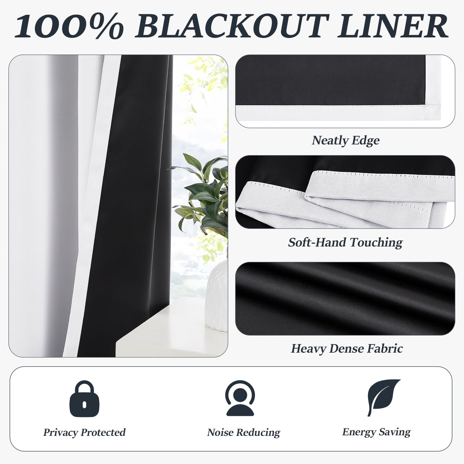 Melodieux Doublure de Rideau 100% Occultant pour Rideaux de 96 Pouces de Long, Doublure Occultante à Isolation Thermique pour Draps Transparents, Blanc Cassé/Noir, 101,6 x 233,7 cm, 2 Panneaux
