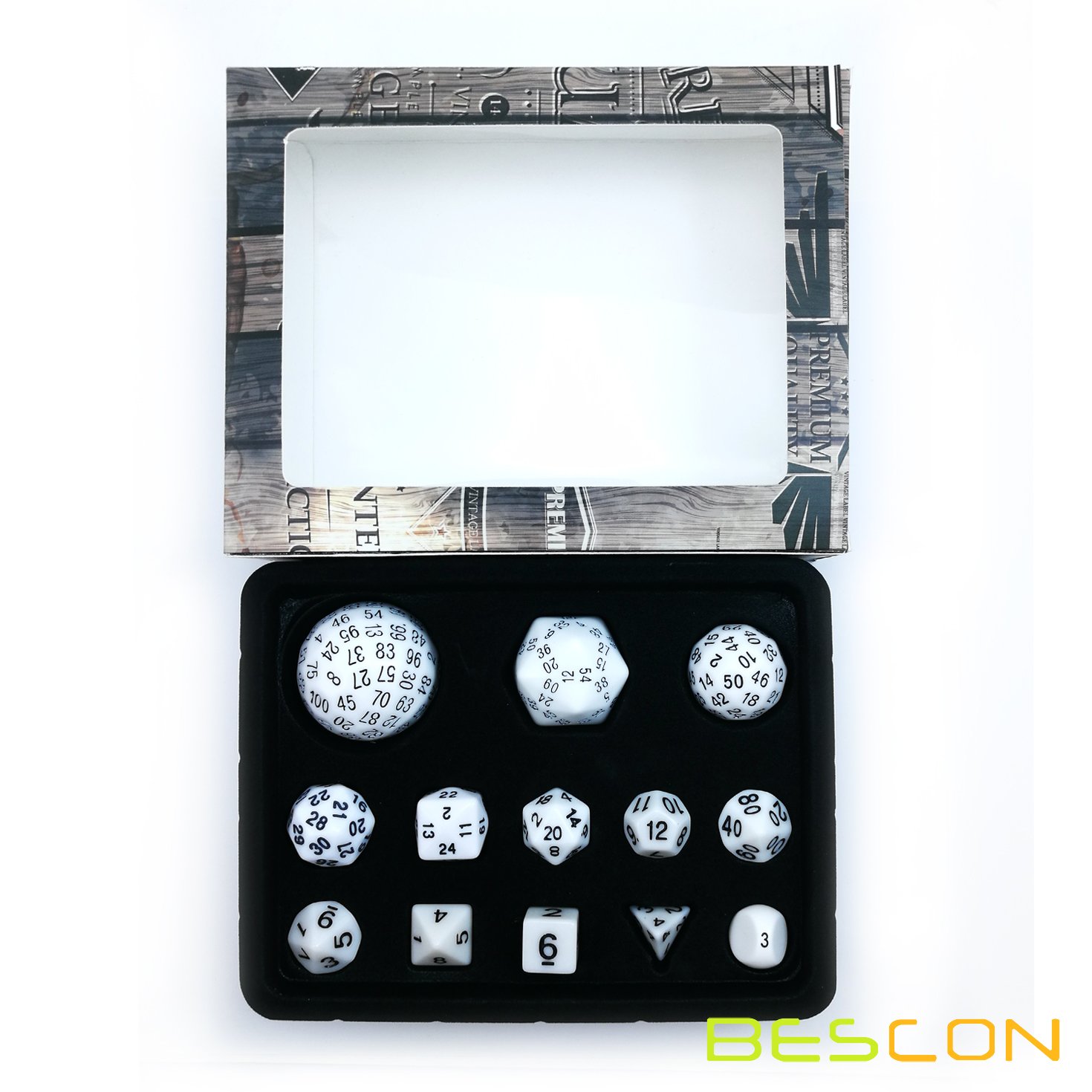 Bescon Complete Polyhedral Dice Set 13pcs D3-D100, 100 Sides Dice Set Opaque White - Image 4
