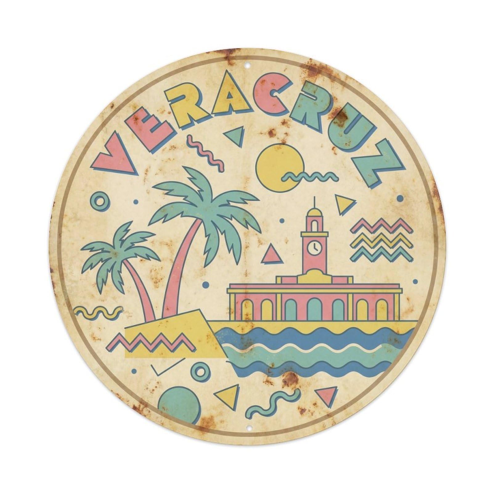 Veracruz Beach Destination Bold Geometry Metal Tin Sign