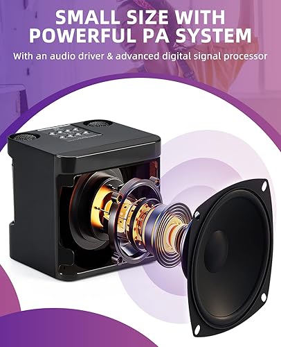 Miniatura 18 de Mini máquina de karaoke para adultos y niños, altavoz portátil de karaoke Bluetooth para TV, con 2 micrófonos inalámbricos, sistema de altavoces PA