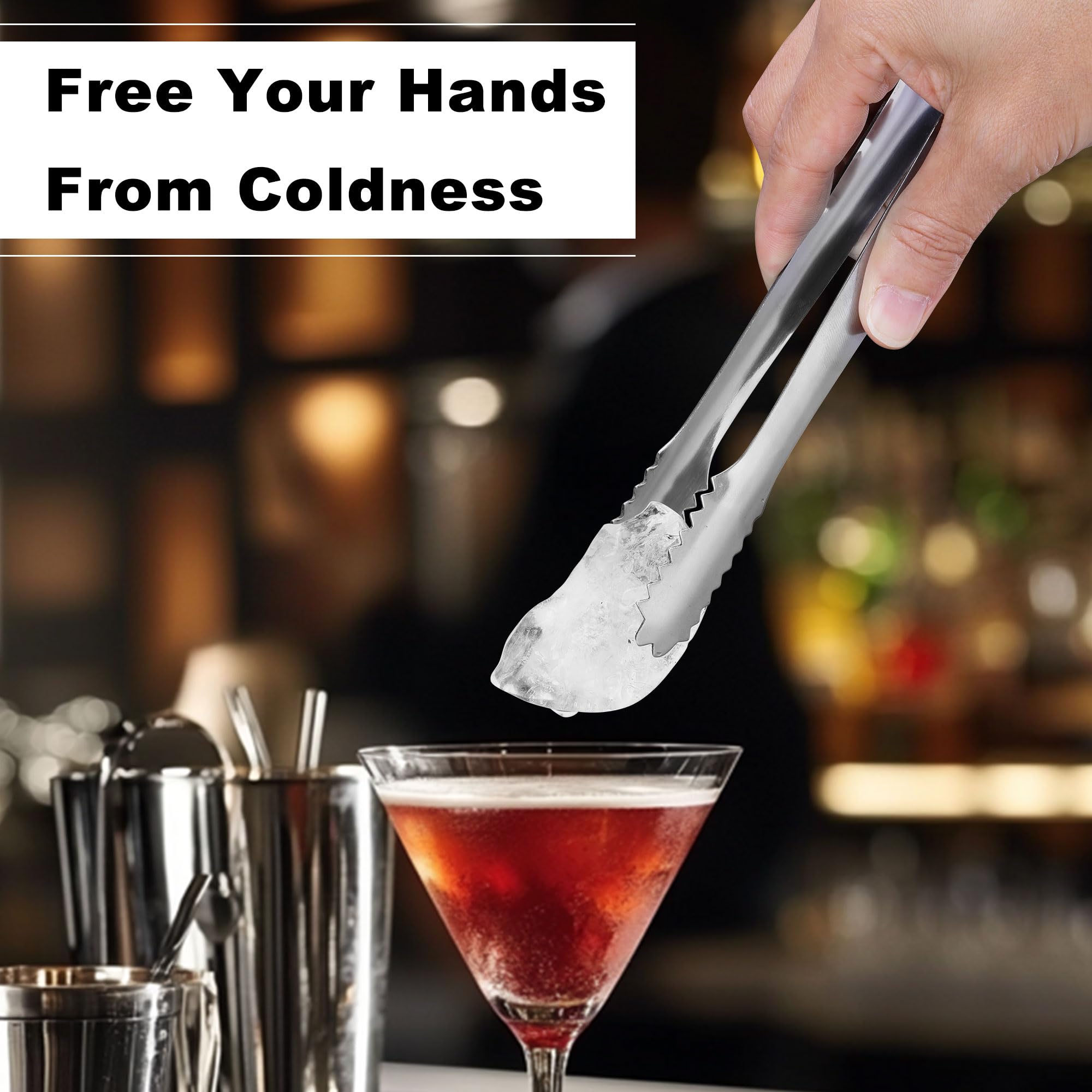 Juego de 4 palillos de hielo, trituradora de hielo de acero inoxidable con mango de madera, kit de barman trituradora de hielo con pinzas, ideal para bares, cocina y arte de tallado 6