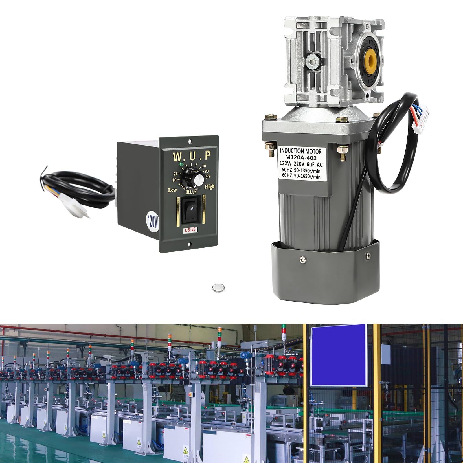 Motoriduttore a vite senza fine da 120 W, AC 220 V, 1650 giri/min, velocità regolabile e reversibile con bobine di rame, motore tergicristallo, alta coppia regolabile (30 K)