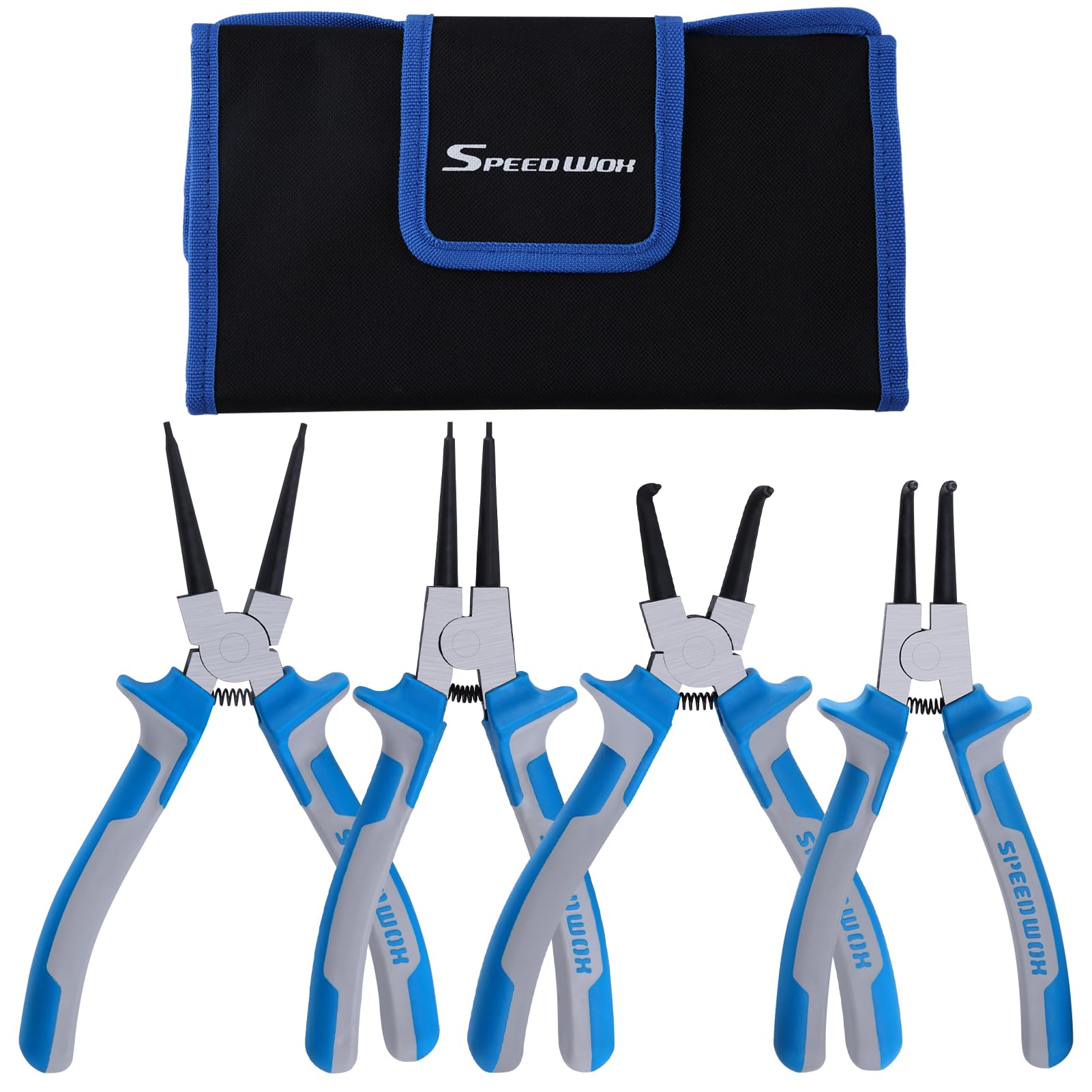 SPEEDWOX Set di 4 pinze per anelli elastici da 17,8 cm, kit di pinze per anelli di tenuta interni/esterni, pinze per anelli di tenuta interni/esterni, con ganascia dritta/piegata, pinze a C per