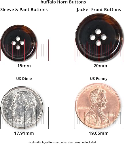 Miniatura 10 de ButtonMode El juego de 16 botones de traje de cuerno de búfalo tiene 4 botones de 0.787 in (34 pulgadas) para chaqueta frontal, 12 botones de 0.591
