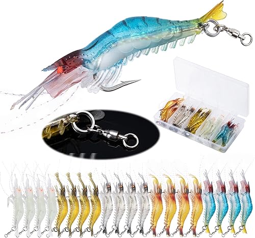 Miniatura 8 de Goture Señuelos de camarón, señuelos de pesca de camarones suaves para agua dulce y salada, juego luminoso de cebo de camarón con gancho afilado y